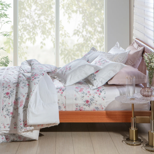 Cobre Leito King Palazzo Percal Acetinado 300 Fios Egípcios 100% Algodão 2,80m x 2,60m 03 Peças - Aminy