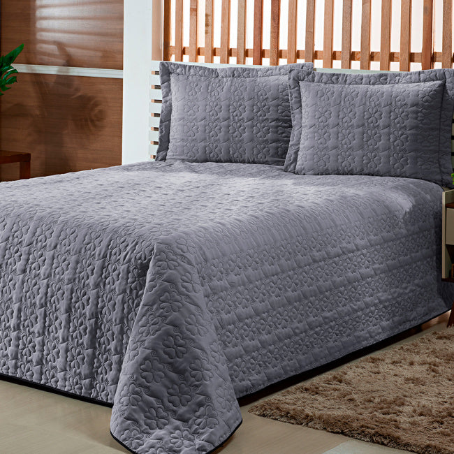 Cobre Leito Solteiro Austria Com Matelado Flores 1,50m x 2,40m 02 Peças - Cinza