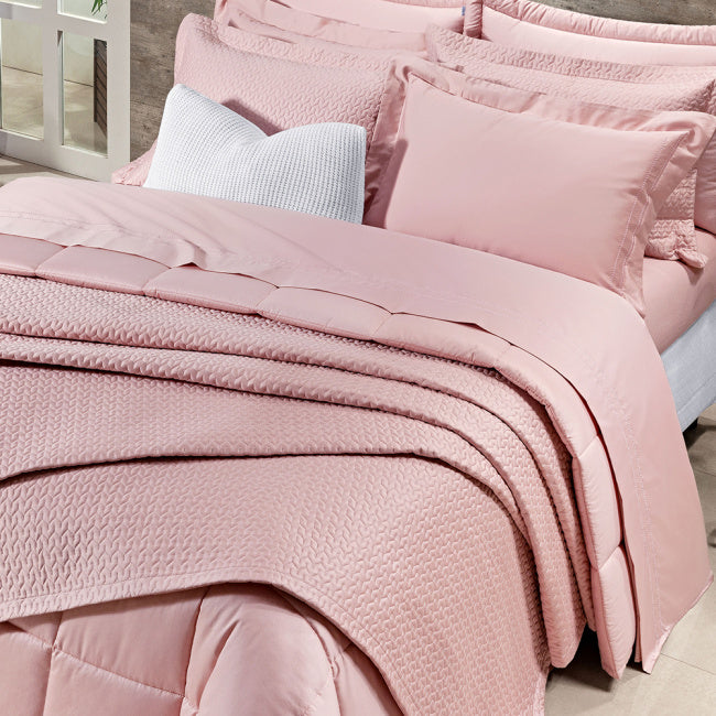 Cobre Leito Casal Super King Pádua Tecido 400 Fios Egípcio 100% Algodão 03 Peças - Rosa Chá