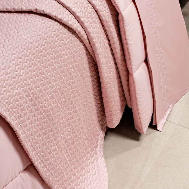 Cobre Leito Casal Super King Pádua Tecido 400 Fios Egípcio 100% Algodão 03 Peças - Rosa Chá