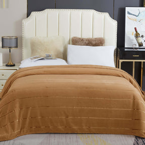 Manta Flannel Listrada 180 Gramas Ultra Soft Paris Queen - Caramelo