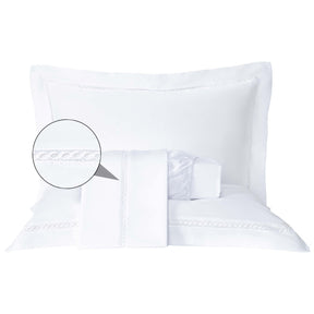 Jogo Cama Percal 300 Fios C/ Guipir e Fronhas C/ Aba Luxury Queen 04 Peças - Branco