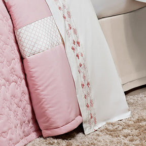 Roupa de Cama Casal Queen Clara 200 Fios 100% Algodão 04 Peças - Palha / Rosa