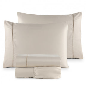 Roupa de Cama Lençol Queen Suavit Percal 400 Fios Ponto Palito 04 Peças - Bege