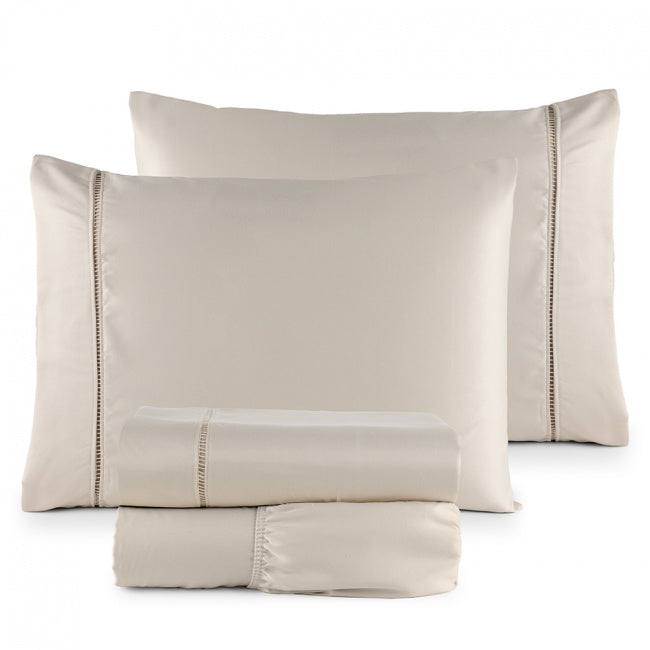 Roupa de Cama Lençol Queen Suavit Percal 400 Fios Ponto Palito 04 Peças - Bege