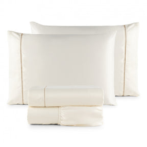 Roupa de Cama Lençol Solteiro Suavit Percal 400 Fios Ponto Palito 03 Peças - Palha