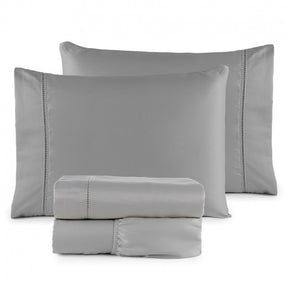 Roupa de Cama Lençol Solteiro Suavit Percal 400 Fios Ponto Palito 03 Peças - Cinza