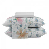 Roupa de Cama King Karsten Microfibra Pré-Lavado 90 gramas 04 Peças - Floral Branco
