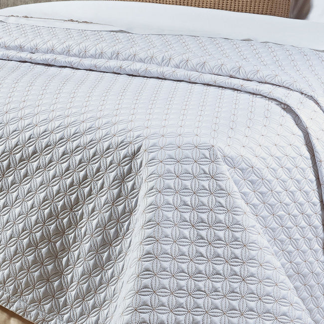 Cobre Leito Solteiro Torino Tecido 400 Fios Egípcio 100% Algodão 02 Peças - Branco / Dourado