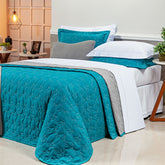 Cobre Leito Super King Bordado Bouti Dupla Face Percal 400 Fios 3,15m x 2,70m 03 Peças - Verde