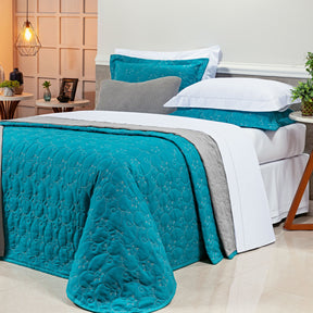 Cobre Leito Super King Bordado Bouti Dupla Face Percal 400 Fios 3,15m x 2,70m 03 Peças - Verde