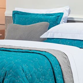 Cobre Leito Super King Bordado Bouti Dupla Face Percal 400 Fios 3,15m x 2,70m 03 Peças - Verde