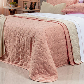 Cobre Leito King Bordado Bouti Dupla Face Percal 400 Fios 2,80m x 2,70m 03 Peças - Rosê