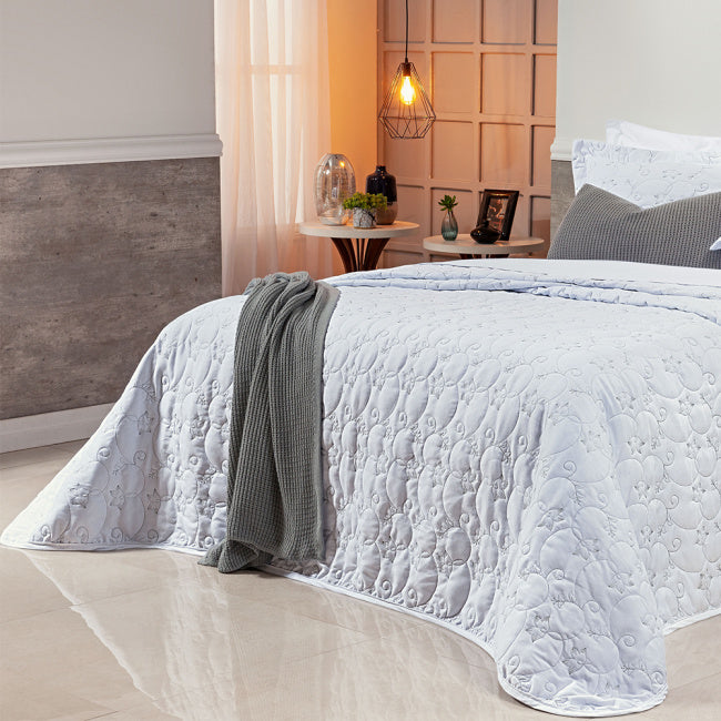 Cobre Leito Queen Bordado Bouti Dupla Face Percal 400 Fios 2,60m x 2,40m 03 Peças - Branco