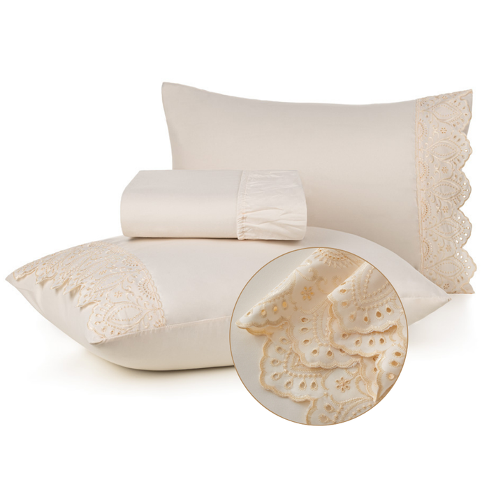 Jogo de Lençol Veneza 3 Peças Casal 300 Fios Percal Bordado