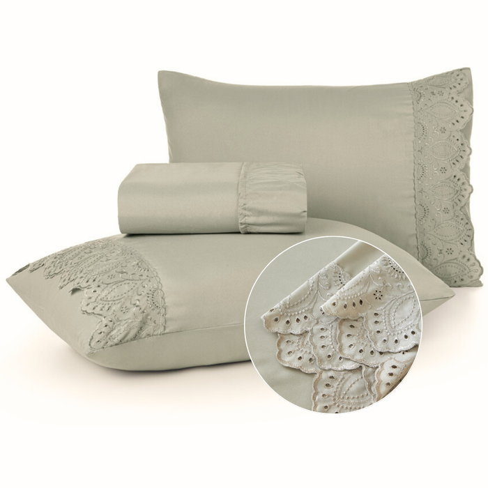 Jogo de Lençol Veneza 3 Peças Casal 300 Fios Percal Bordado Pérola