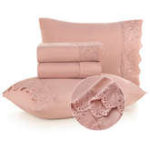 Jogo De Lençol Veneza Queen 4 Peças 300 Fios Percal Bordado Rose
