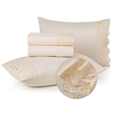 Jogo de Lençol Veneza King 4 Peças 300 Fios Percal Bordado Névoa