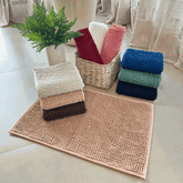 Tapete Chenille Pipoca/ Macarrão 40x60cm Antiderrapante Bege