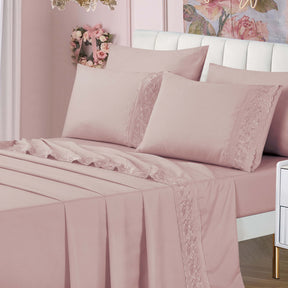 Jogo Cama Percal 300 Fios C/ Bordado Inglês Ponto Cheio Requinte Queen 04 Peças - Malva