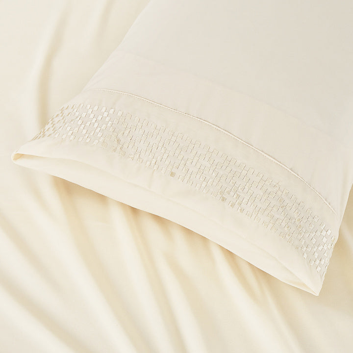 Jogo Cama Percal 300 Fios C/ Detalhe em Relevo Medellin King 04 Peças - Areia