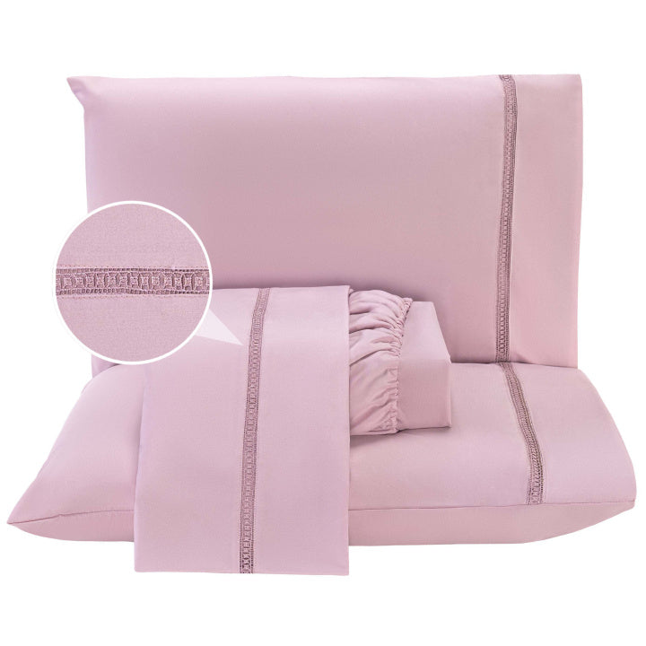 Jogo Cama Percal 300 Fios C/ Guipir Paris Casal 04 Peças - Malva