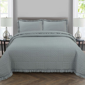 Kit Colcha Percal 300 Fios C/ Babado King Bellini 3 Peças - Cinza