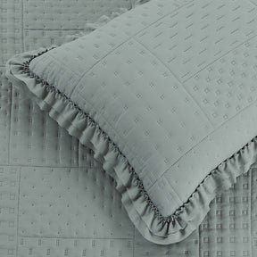 Kit Colcha Percal 300 Fios C/ Babado King Bellini 3 Peças - Cinza