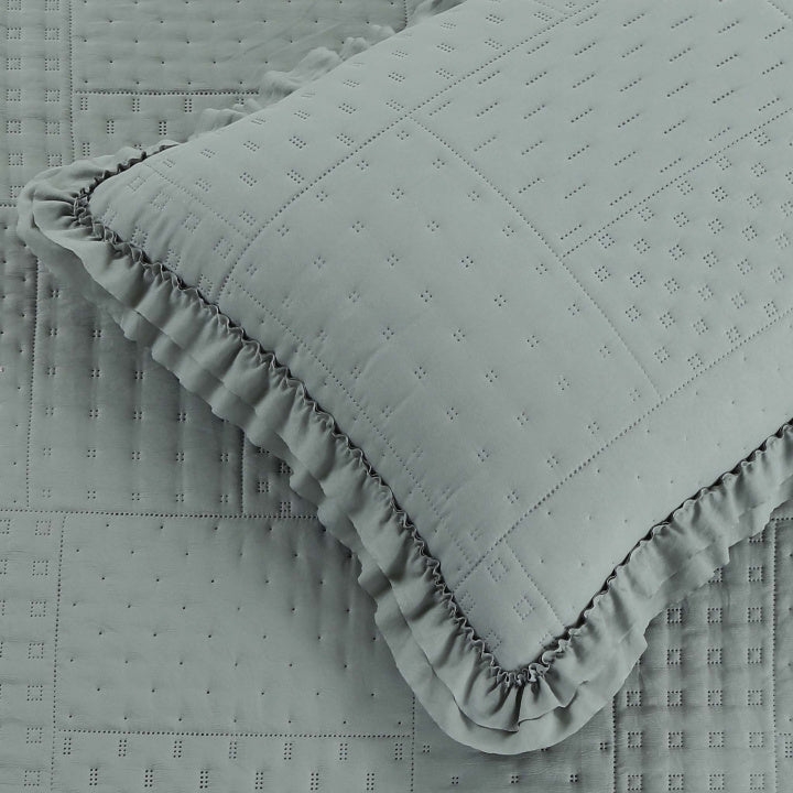 Kit Colcha Percal 300 Fios C/ Babado King Bellini 3 Peças - Cinza