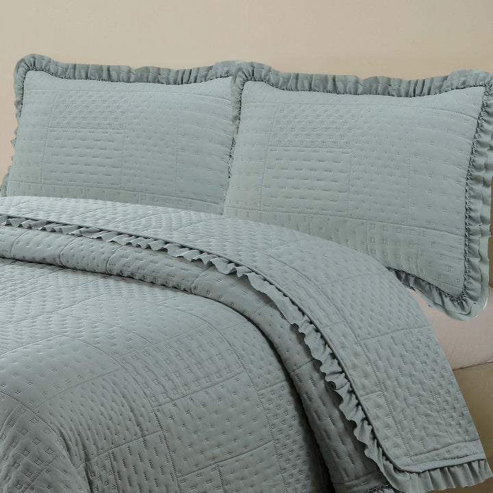 Kit Colcha Percal 300 Fios C/ Babado King Bellini 3 Peças - Cinza