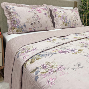 Cobre Leito Dual Percal 300 Fios Matelassê Costurado Dupla Face Solteiro 02 Peças - Bege